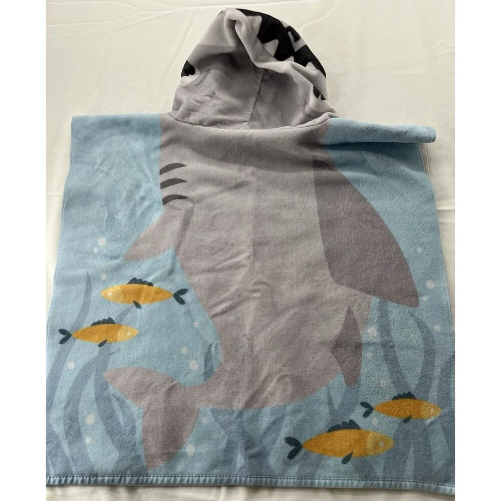 Kids Hooded Poncho Beach Towel With Shark And 